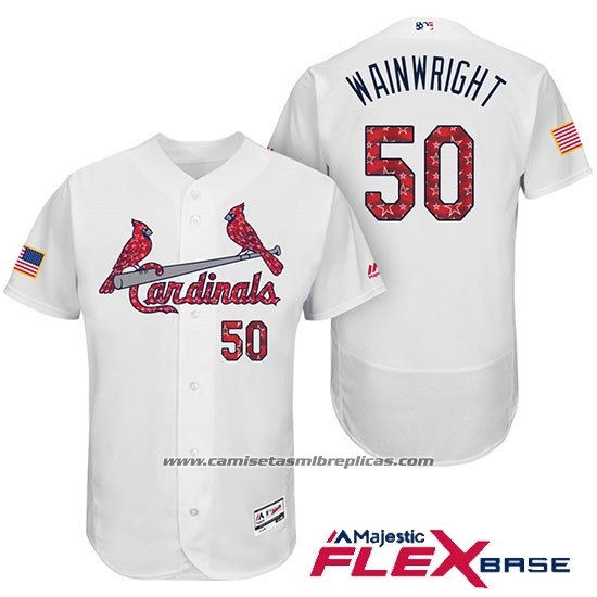 Camiseta Beisbol Hombre St. Louis Cardinals 2017 Estrellas y Rayas Adam Wainwright Blanco Flex Base